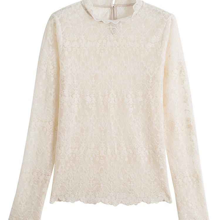 Standing Collar Style With Long Sleeve Lace Shirt Woman