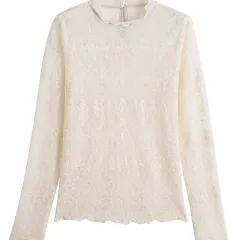 Standing Collar Style With Long Sleeve Lace Shirt Woman - Apricot - View 1