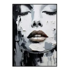 Handmade Oil Painting Canvas Wall Art Decoration Black And White Knife Painting Modern Abstract Portrait Of Women For Home Decor Rolled Frameless U... - View 1