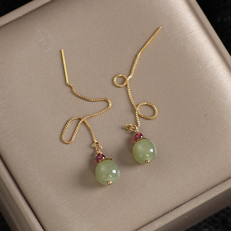Natural Hetian Jade Clear Water Material Original Earrings