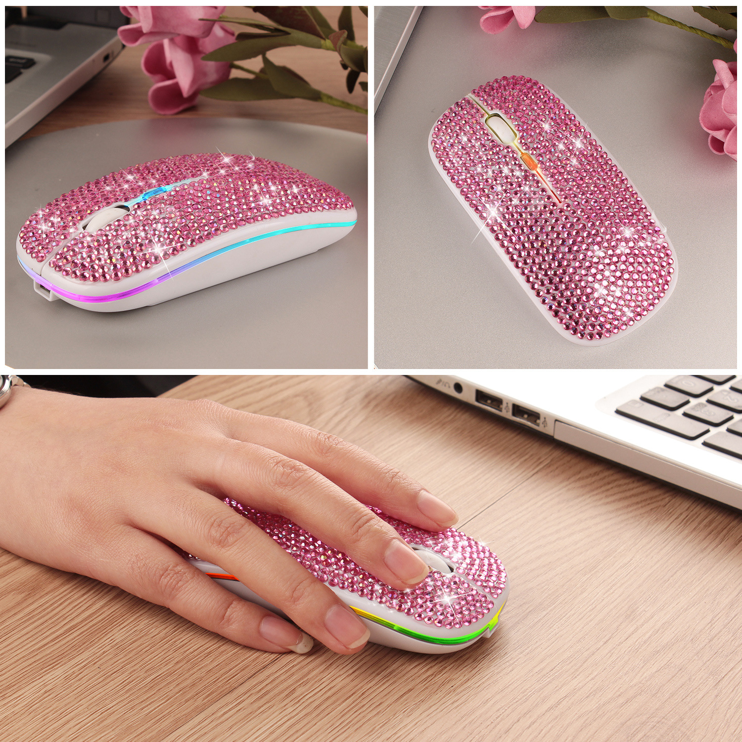 Office Rechargeable Mute Crystal Rhinestone Mouse - Image 5