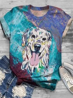 European And American Animal Printed Short Sleeved T shirt Blue - Shop at LoveMi