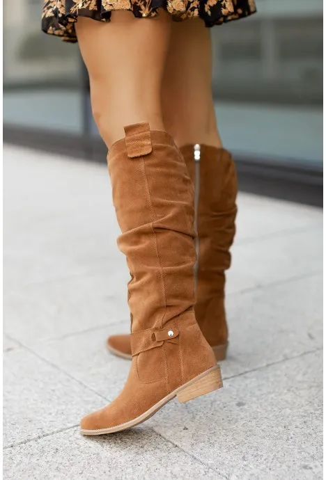 Low Heel Side Zipper High Top Women Boots Yellow - Shop at LoveMi