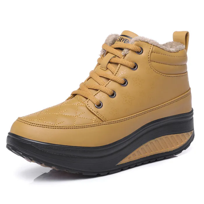 High-top Cotton Shoes Leather Sway Sneakers - Yellow