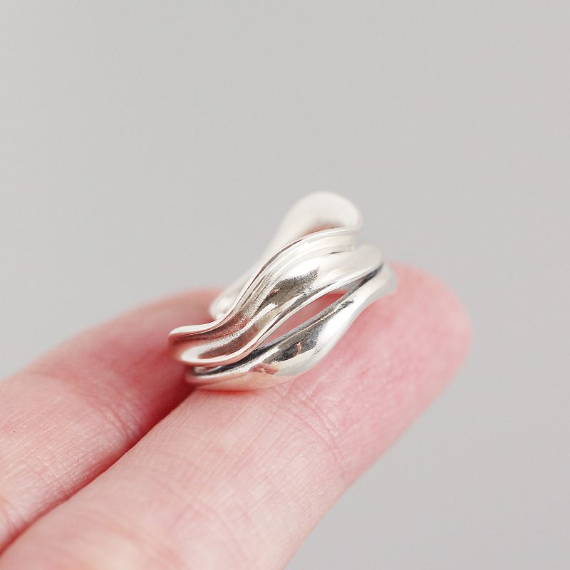 Extremely Simple Concave Convex Double-layer Silver Ring