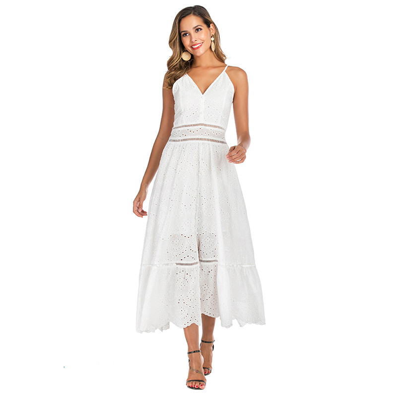 New Pearl White Sexy Women's Mesh Hollow Embroidered Tight Dress Evening Dress
