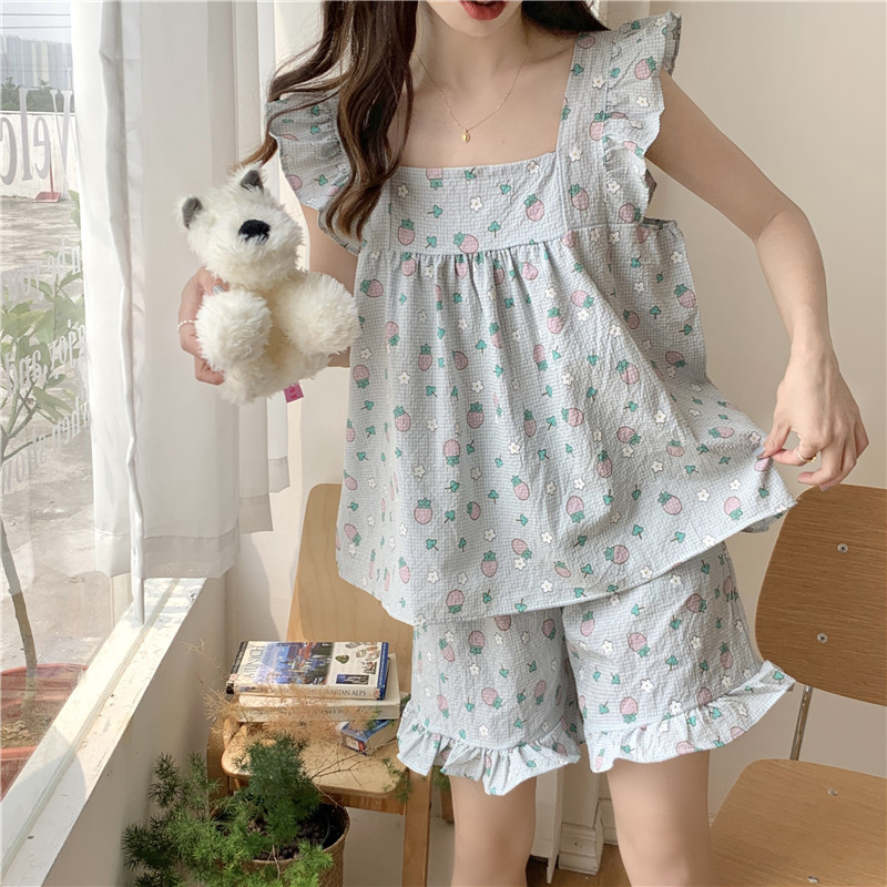 Women's Fashionable Cotton And Linen Fine Plaid Casual Home Wear Set