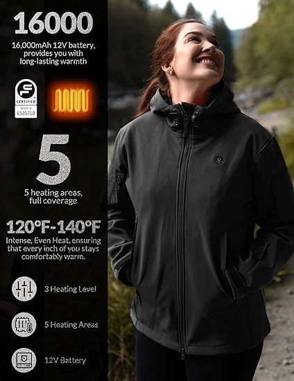 Women's Heated Winter Jacket with Battery Pack: WATER-RESISTANT SOFT SHELL MATERIAL: ANTARCTICA GEAR heated jacket built with upgraded high-quality water-resistant soft shell fabric. Our heated jacket keeps you warm in cold winter weather. The interior is