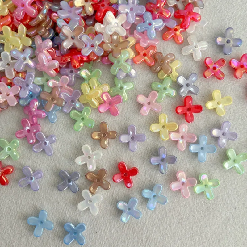 Sparkly Acrylic Cross Flower Beads