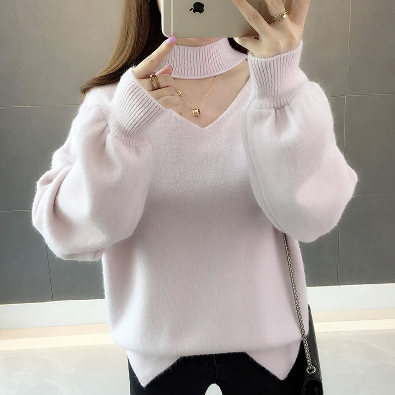 Lazy Korean Style Solid Color Loose Lantern Sleeve Sweater