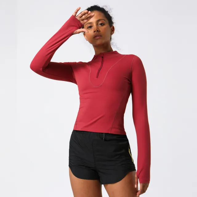 Stretch Slim Sports Fitness Yoga Long Sleeve Top Rust Red - Shop at LoveMi