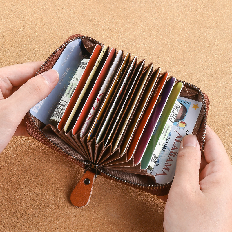 Genuine Leather Credit Card Holder Zipper Bag With 12 Slots Black — image 4