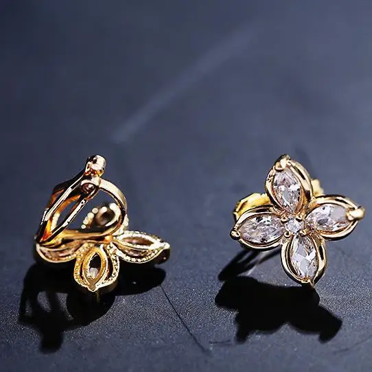 Simple Ladies Clip Earrings Personality Four-leaf Flower