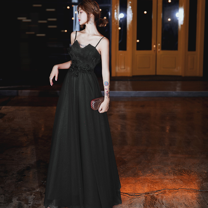 Can Wear Engagement Suspender Evening Dress For Women Long Black - Shop at LoveMi
