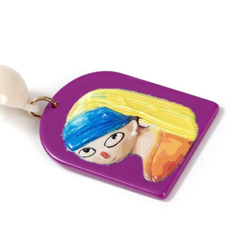 European And American Retro Three-dimensional Painted Portrait Oil Painting Earrings