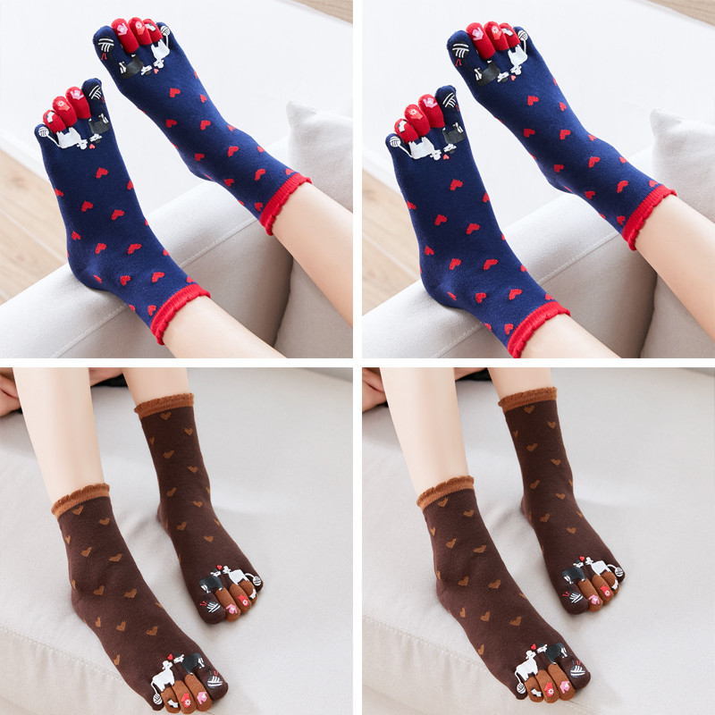 Title 1, Autumn and Winter Cotton Five-finger Socks Wome...