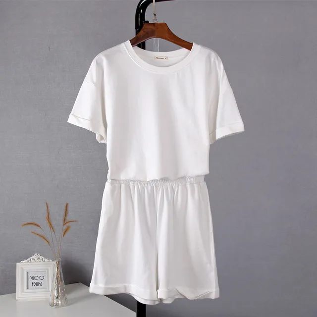 Hirsionsan Summer Cotton Sets Women Casual Two Pieces Short White - Shop at LoveMi
