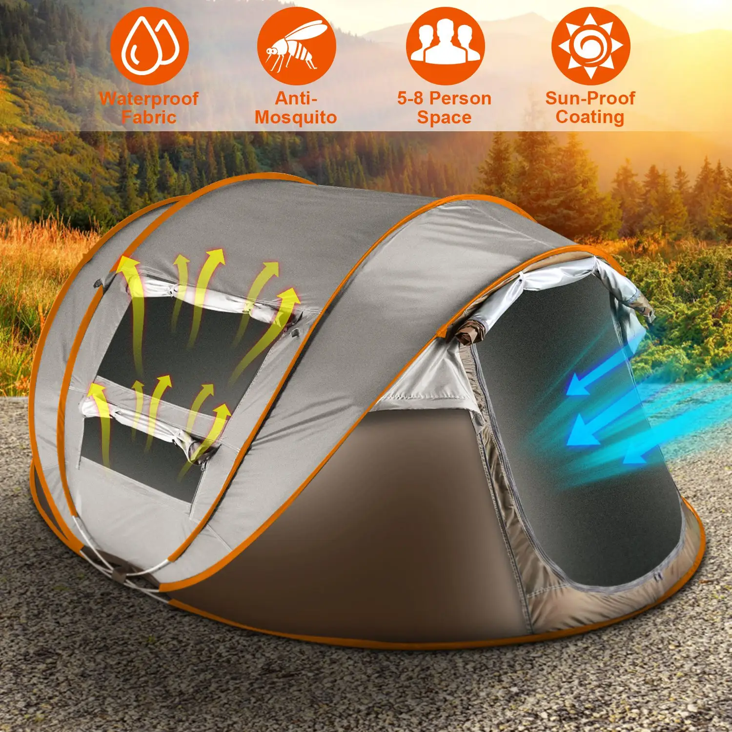 5-8 Person Tent Automatic Setup Camping Waterproof