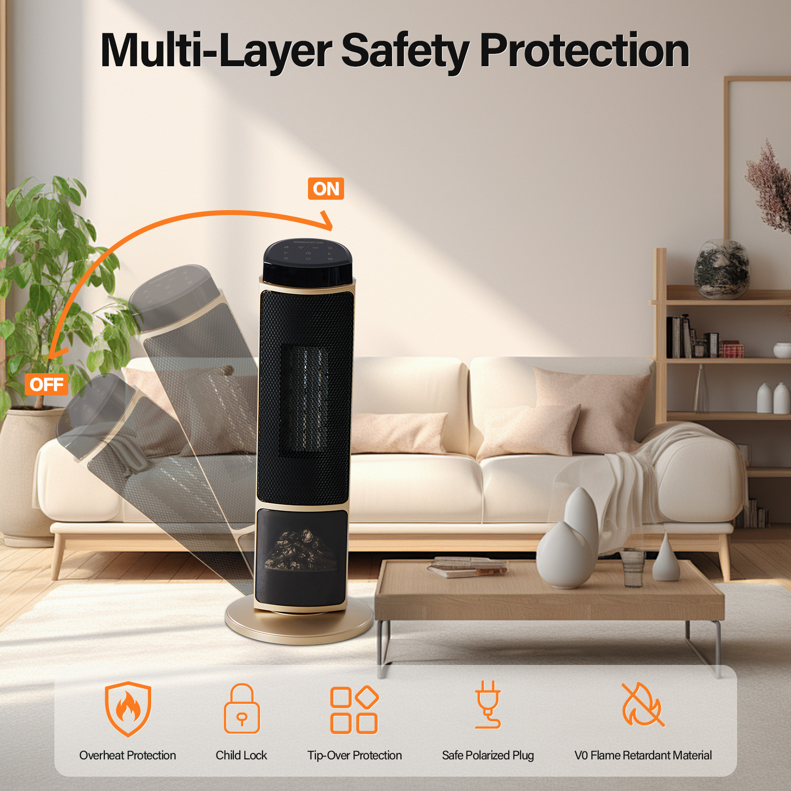 23inch Space Heaters For Indoor Use, Portable Heater With 7 Light Colors image 2