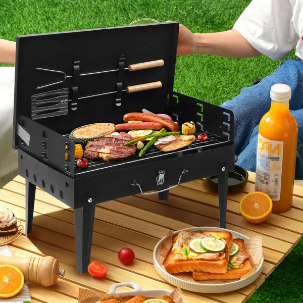 44x27x7cm Portable Square Charcoal Grill Black