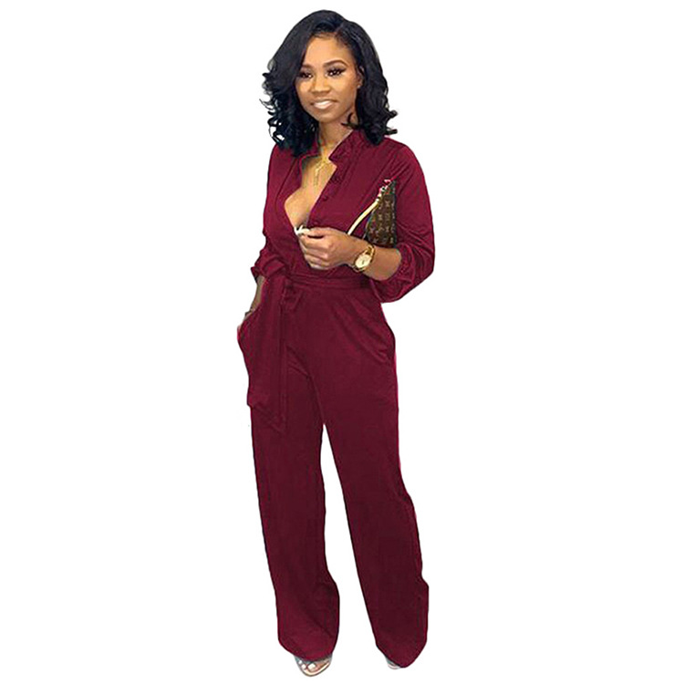 Title 5, Waist Long Sleeve Fashion Casual Wide-leg Jumpsuit