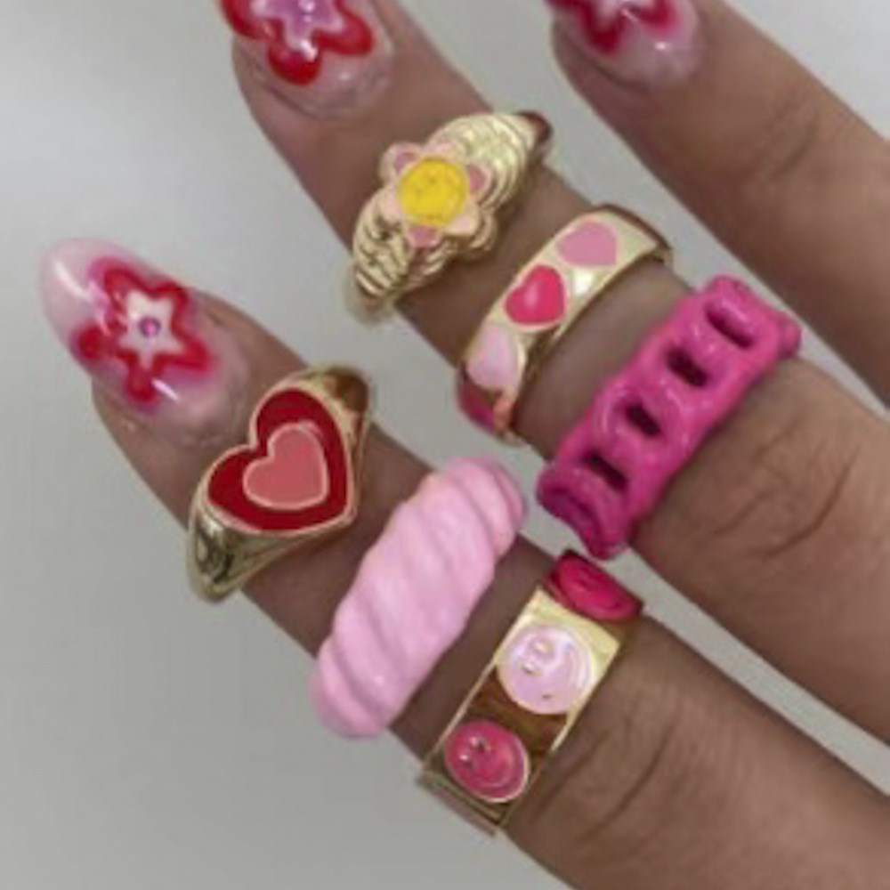Personality Cartoon Peach Heart Ring Five-piece Suit For Women