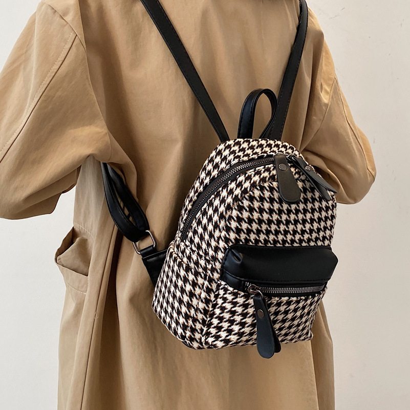 e Vintage Trendy Plaid Print Pu Leather Mini Backpacks