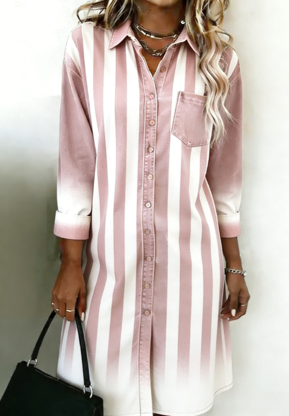 Retro-style Collared Women's Long-sleeved Midi Shirt Dress
