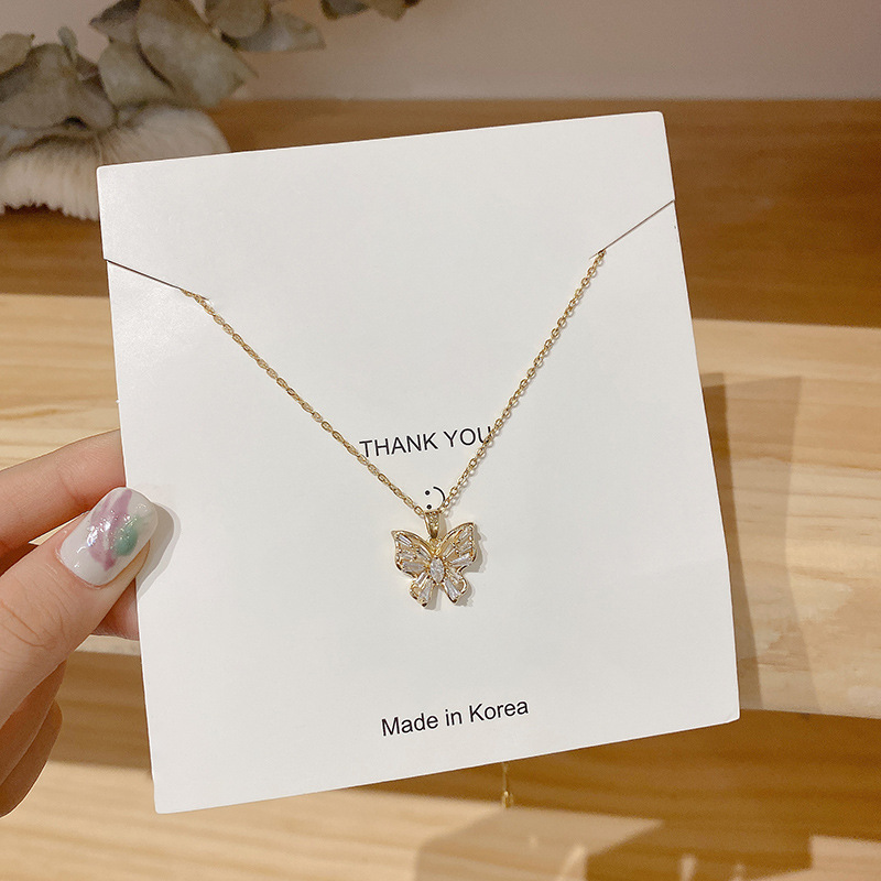 Zircon Butterfly Titanium Steel Female Super Fairy Wild Fashion Clavicle Necklace