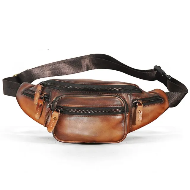 Leather Shoulder Messenger Bag Retro Large Capacity Caramel Color - Shop at LoveMi