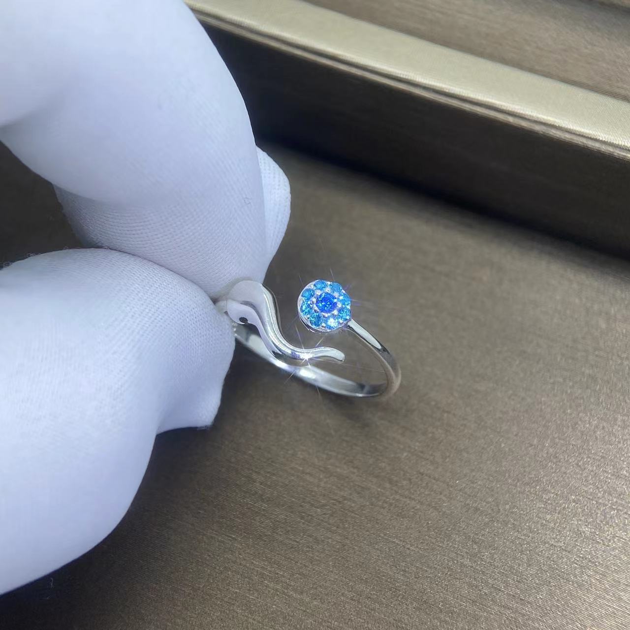 Blue Zircon High Cool Temperament Trend Opening Adjustable Ring