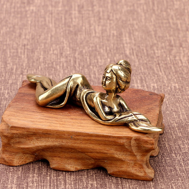 Pure Copper Ancient Maid Paperweight Ornament Brass Pen