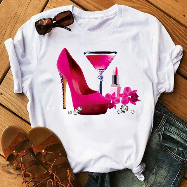 Women's T shirt Short Sleeve Fashion Trend High Heels G - Shop at LoveMi