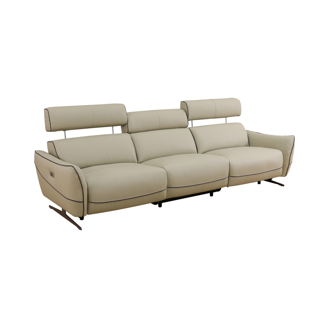 Pickup Only--Beige Top Grain Leather And PVC 3-Piece Living Room Recliner Sofa Set