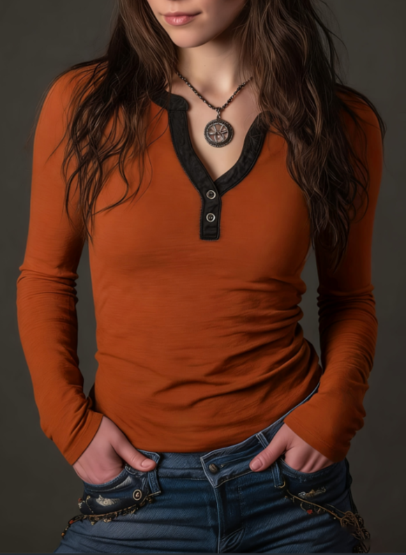 Gradient Henry Collar Long-Sleeve T-Shirt