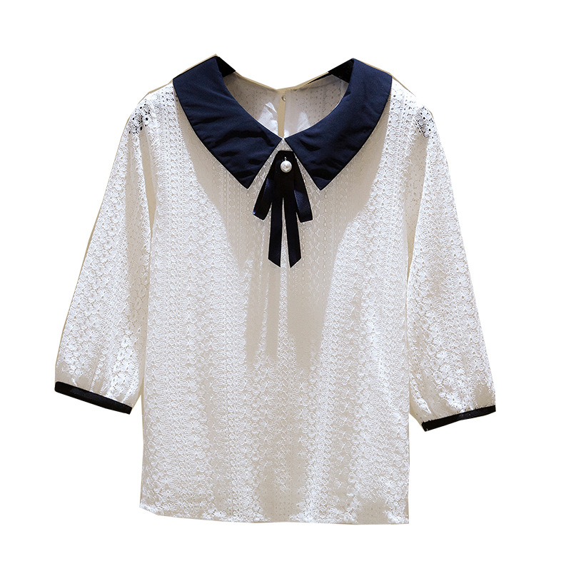 Title 4, Doll Collar Lace Velvet Top Slimming Shirt