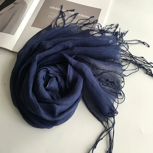 Thin Linen Candy Color Scarf Travel Holiday Sunscreen Shawl Navy Blue - Shop at LoveMi