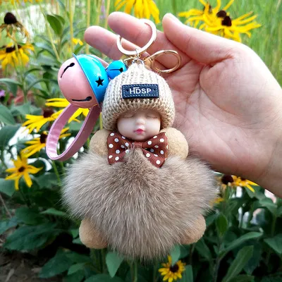 Fox Fur Fur Pendant Sleeping Baby Backpack Fur Pendant Jewelry Key Bag Bag Pendant Khaki - Shop at LoveMi