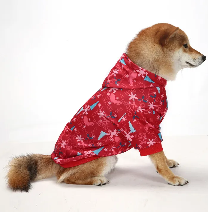 Plush Christmas Print Sweater Spring, Autumn And Winter Dog Clothes - Red