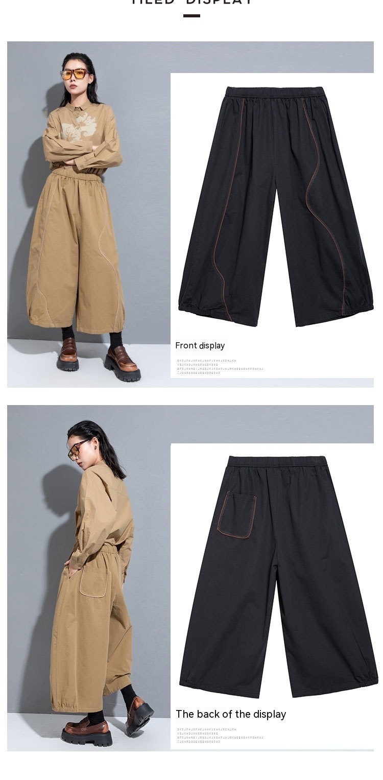 Title 4, Womens Lace-up Wide-leg Pants with Contrast Co...