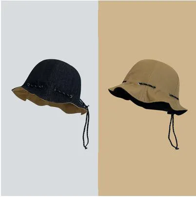 Solid Color Reversible Denim Fisherman Hat Black Khaki - Shop at LoveMi