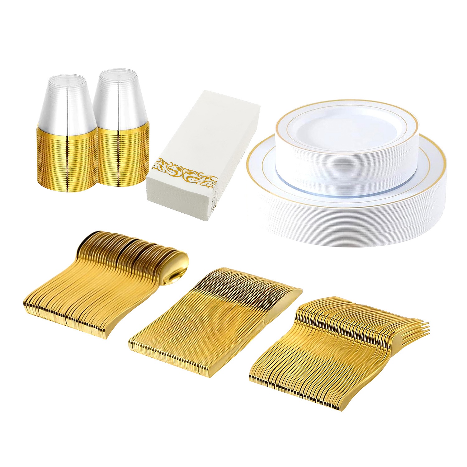 Ensemble de 175 pièces de vaisselle jetable en or, assiettes en plastique, tasses – Image 8