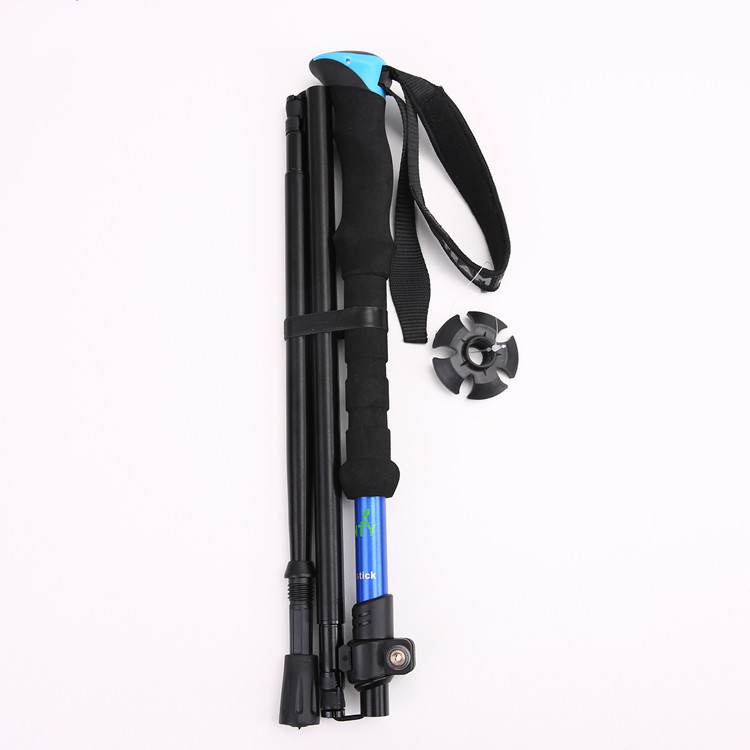 High-strength Four-section Telescopic Folding Short Alpenstock EVA Outdoor Straight Handle Walking Stick With Buggy Bag