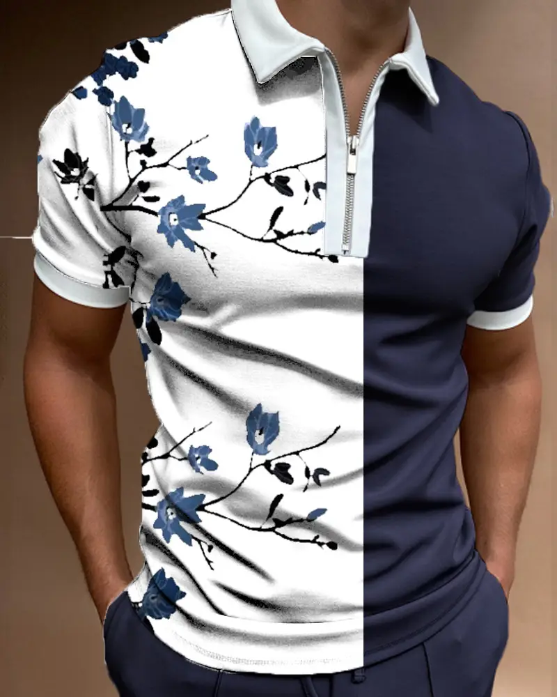 Tie-dye Printed Lapel Short-sleeved Pullover Casual