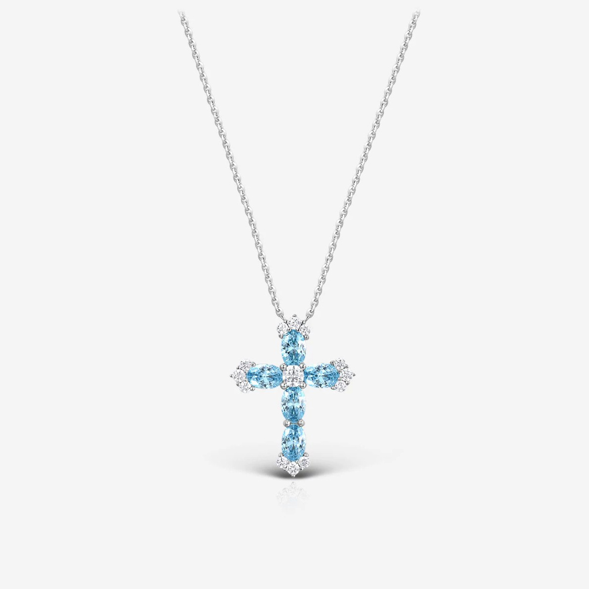 French Elegant Summer Versatile Cross Necklace, Santorini Blue Full Rhinestone Clavicle Pendant Jewelry For Women — view 2