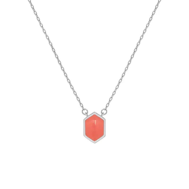 Women's Fashion Simple Hexagonal Drop Glaze Sterling Silver Necklace