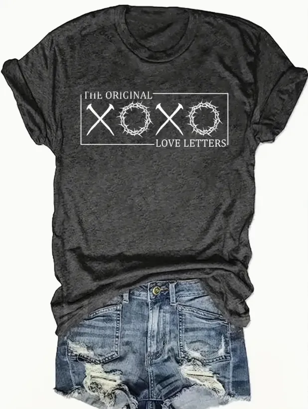 English Letters Printed Round Neck Vest Casual And Loose Daily Wear Women's Clothing Dark Gray - Shop at LoveMi