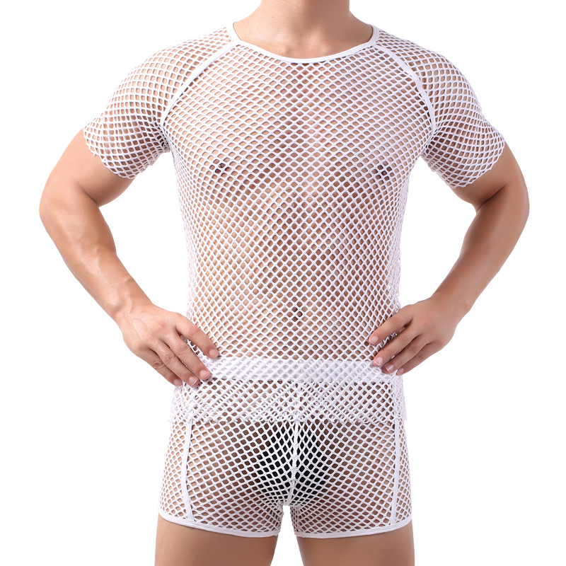 T-shirt Sexy Transparent Fishnet Cut-out Top