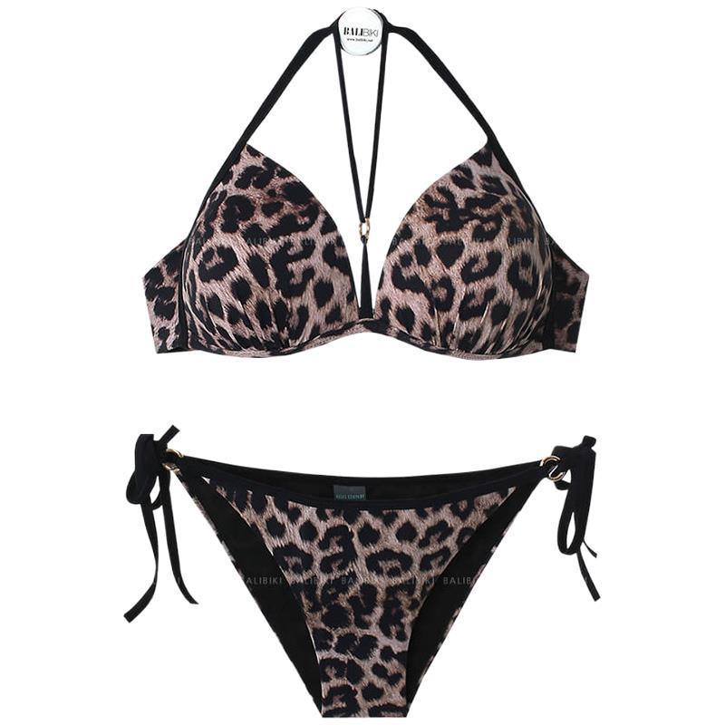 Sexy Leopard Bikini Three-point Small Breasts Gathered - Image 3
