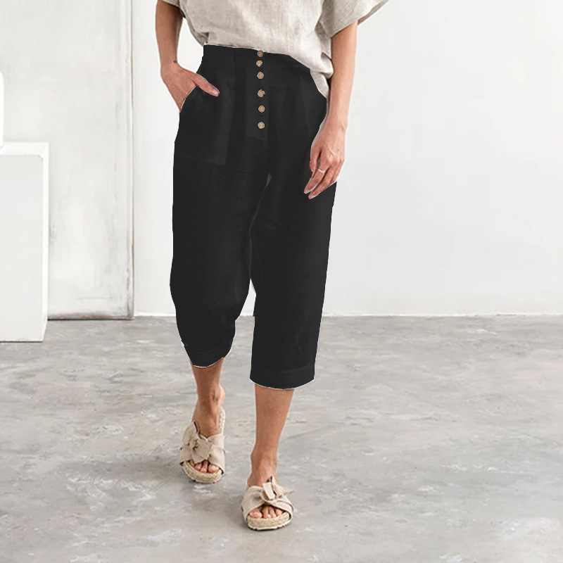 Title 7, Casual Breasted Cotton Linen Loose Casual Pants